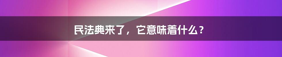 民法典来了，它意味着什么？