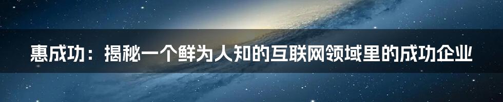 惠成功：揭秘一个鲜为人知的互联网领域里的成功企业