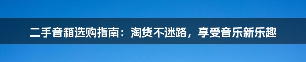 二手音箱选购指南：淘货不迷路，享受音乐新乐趣