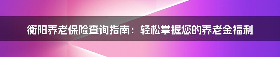 衡阳养老保险查询指南：轻松掌握您的养老金福利