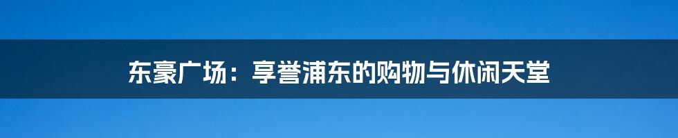 东豪广场：享誉浦东的购物与休闲天堂