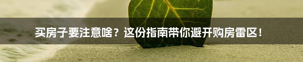 买房子要注意啥？这份指南带你避开购房雷区！