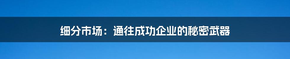 细分市场：通往成功企业的秘密武器