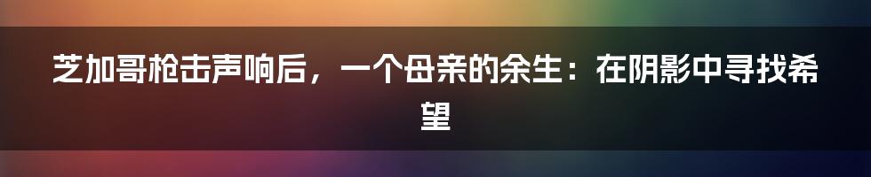 芝加哥枪击声响后，一个母亲的余生：在阴影中寻找希望