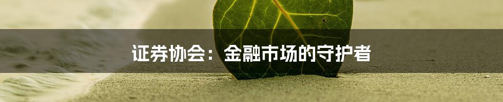 证券协会：金融市场的守护者