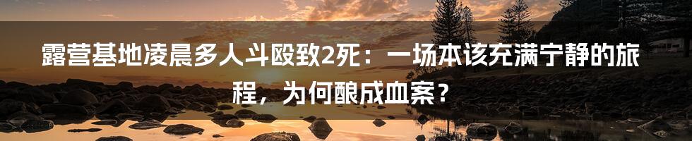 露营基地凌晨多人斗殴致2死：一场本该充满宁静的旅程，为何酿成血案？