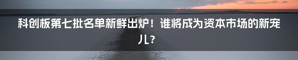 科创板第七批名单新鲜出炉！谁将成为资本市场的新宠儿？