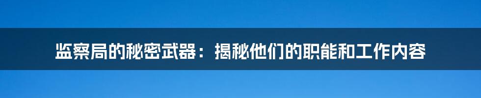 监察局的秘密武器：揭秘他们的职能和工作内容