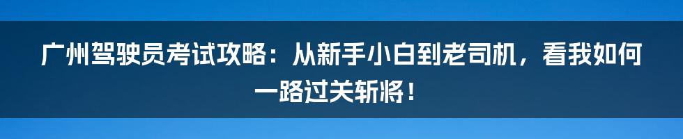 广州驾驶员考试攻略：从新手小白到老司机，看我如何一路过关斩将！