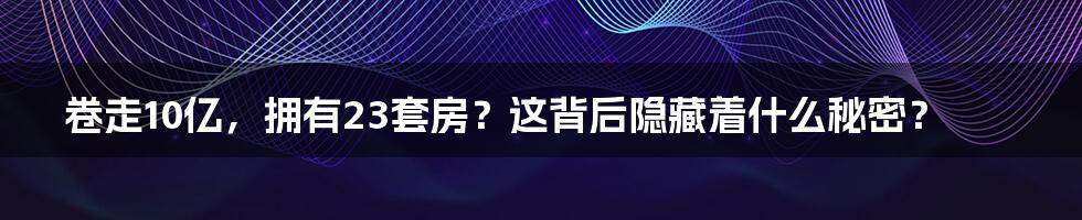 卷走10亿，拥有23套房？这背后隐藏着什么秘密？