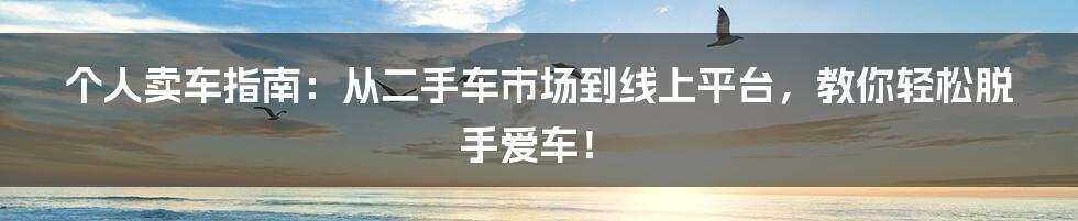 个人卖车指南：从二手车市场到线上平台，教你轻松脱手爱车！