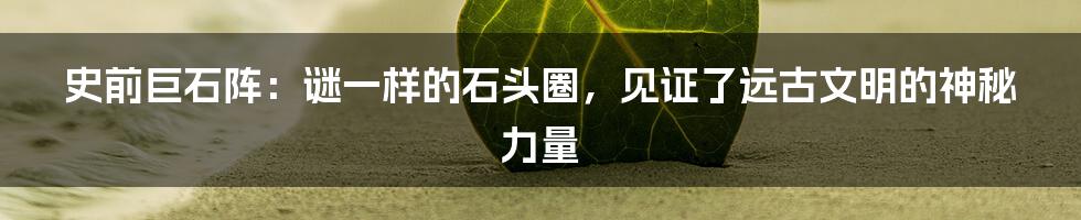 史前巨石阵：谜一样的石头圈，见证了远古文明的神秘力量