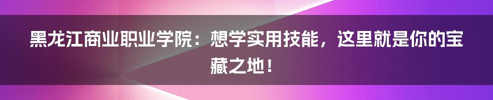 黑龙江商业职业学院：想学实用技能，这里就是你的宝藏之地！