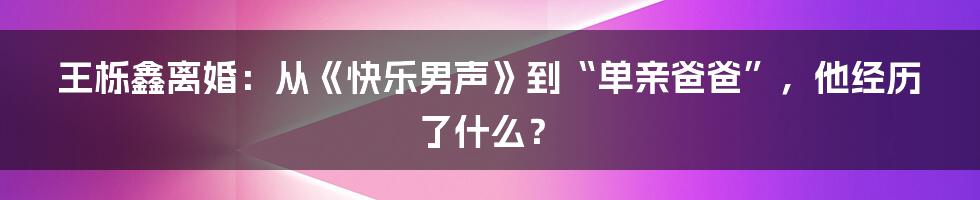 王栎鑫离婚：从《快乐男声》到“单亲爸爸”，他经历了什么？