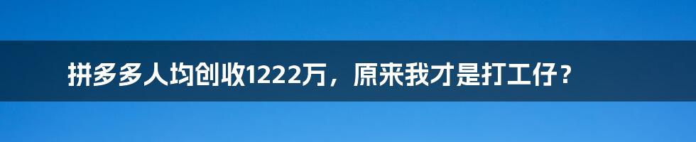 拼多多人均创收1222万，原来我才是打工仔？