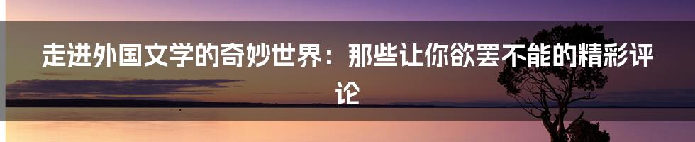 走进外国文学的奇妙世界：那些让你欲罢不能的精彩评论