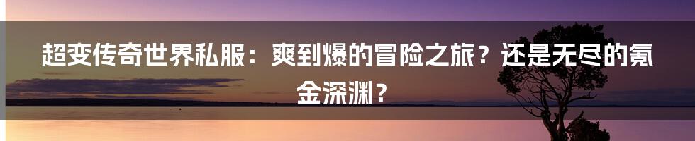 超变传奇世界私服：爽到爆的冒险之旅？还是无尽的氪金深渊？