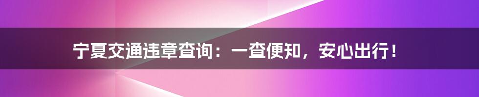 宁夏交通违章查询：一查便知，安心出行！