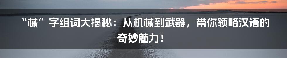 “械”字组词大揭秘：从机械到武器，带你领略汉语的奇妙魅力！