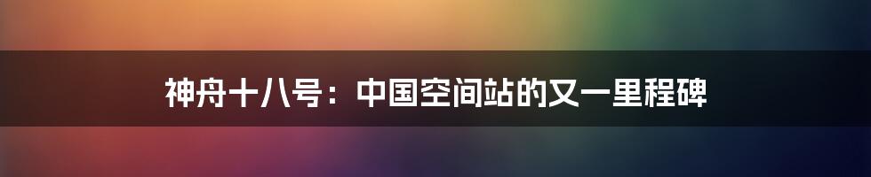 神舟十八号：中国空间站的又一里程碑