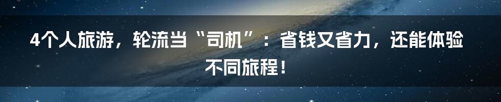 4个人旅游，轮流当“司机”：省钱又省力，还能体验不同旅程！