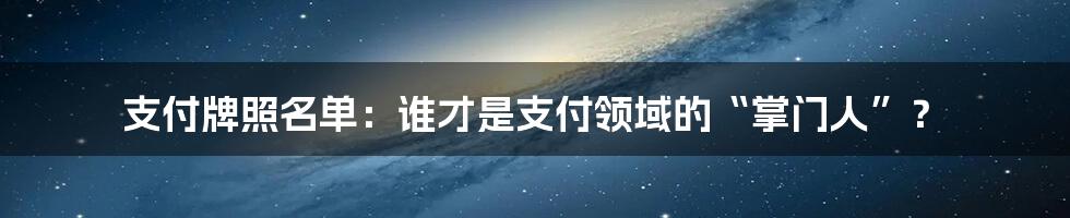 支付牌照名单：谁才是支付领域的“掌门人”？