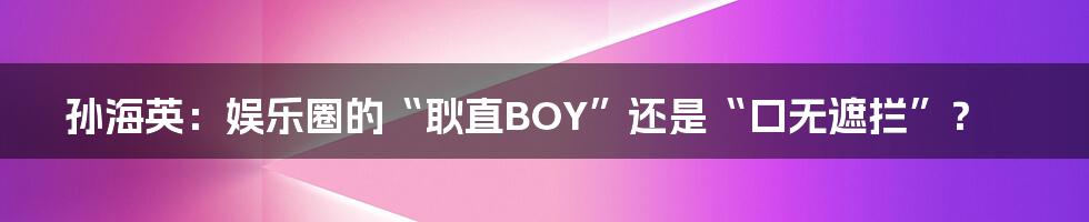 孙海英：娱乐圈的“耿直BOY”还是“口无遮拦”？