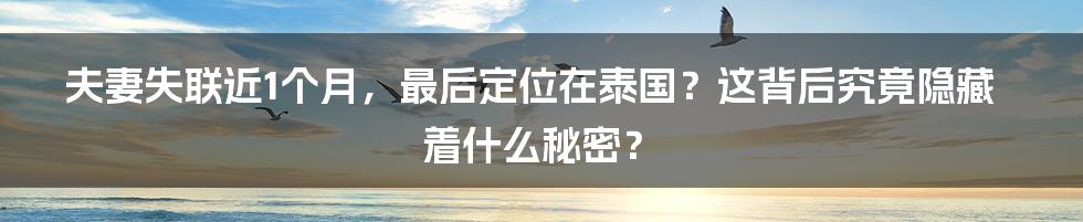 夫妻失联近1个月，最后定位在泰国？这背后究竟隐藏着什么秘密？