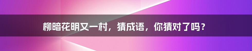 柳暗花明又一村，猜成语，你猜对了吗？