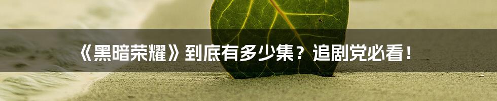 《黑暗荣耀》到底有多少集？追剧党必看！