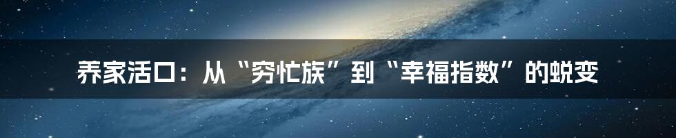 养家活口：从“穷忙族”到“幸福指数”的蜕变