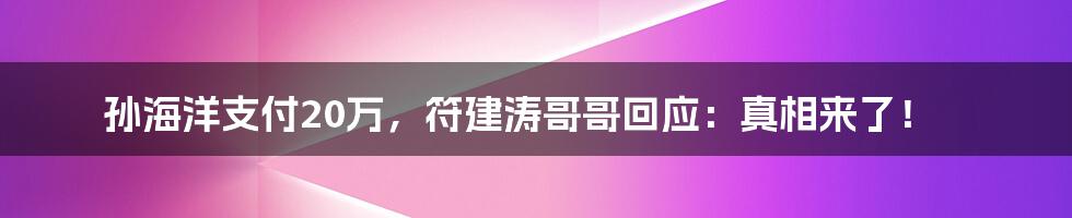 孙海洋支付20万，符建涛哥哥回应：真相来了！