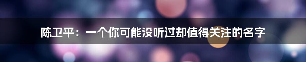 陈卫平：一个你可能没听过却值得关注的名字