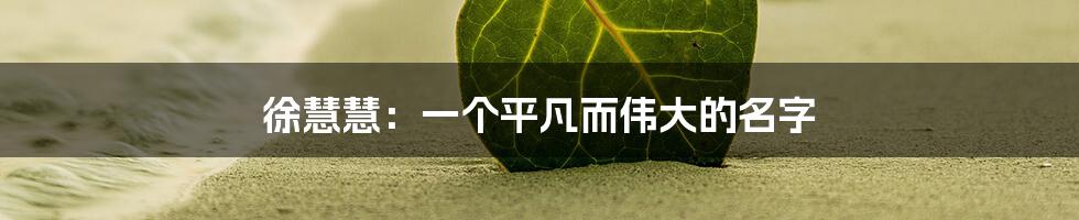 徐慧慧：一个平凡而伟大的名字