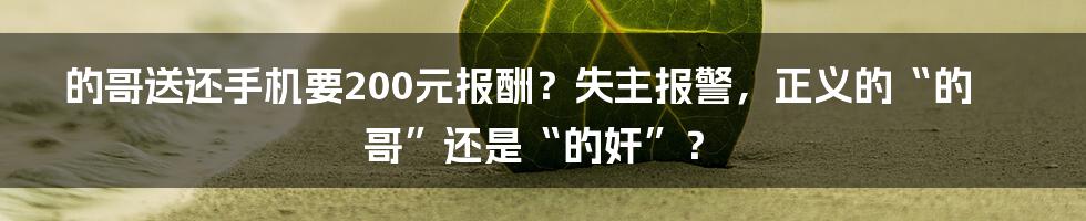 的哥送还手机要200元报酬？失主报警，正义的“的哥”还是“的奸”？