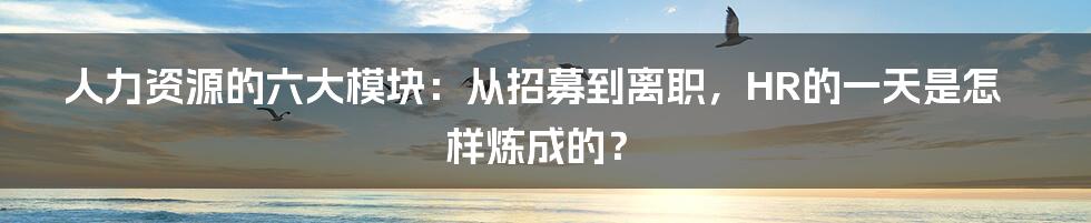 人力资源的六大模块：从招募到离职，HR的一天是怎样炼成的？