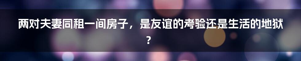 两对夫妻同租一间房子，是友谊的考验还是生活的地狱？