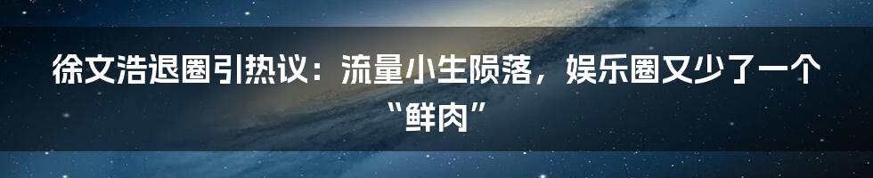 徐文浩退圈引热议：流量小生陨落，娱乐圈又少了一个“鲜肉”