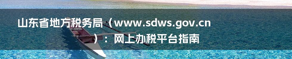 山东省地方税务局（www.sdws.gov.cn）：网上办税平台指南