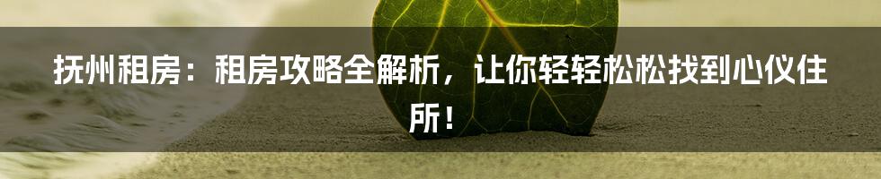 抚州租房：租房攻略全解析，让你轻轻松松找到心仪住所！