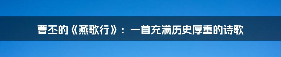 曹丕的《燕歌行》：一首充满历史厚重的诗歌