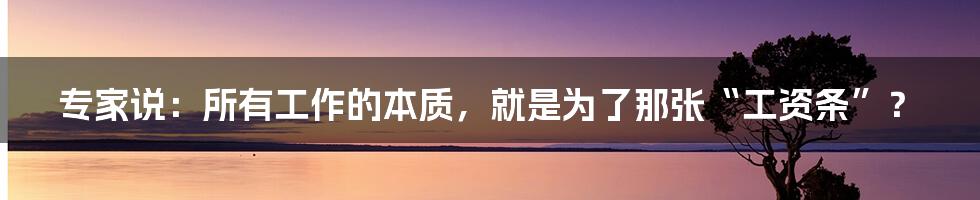 专家说：所有工作的本质，就是为了那张“工资条”？