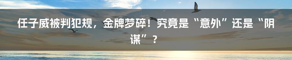 任子威被判犯规，金牌梦碎！究竟是“意外”还是“阴谋”？