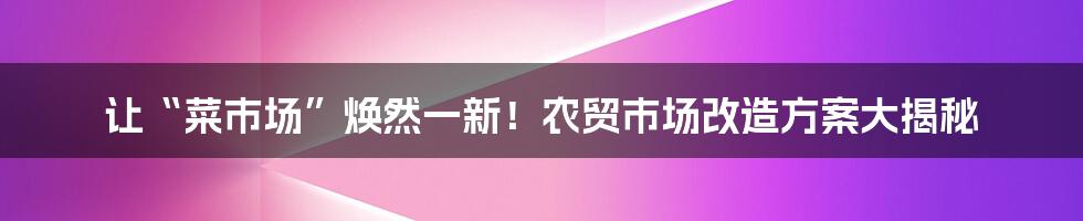 让“菜市场”焕然一新！农贸市场改造方案大揭秘