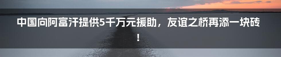 中国向阿富汗提供5千万元援助，友谊之桥再添一块砖！