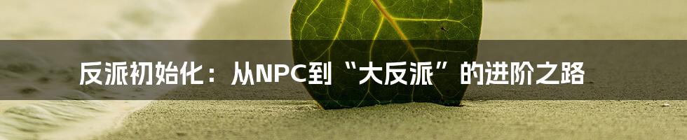 反派初始化：从NPC到“大反派”的进阶之路