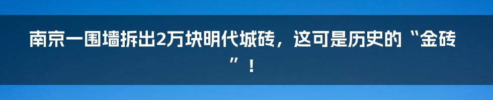 南京一围墙拆出2万块明代城砖，这可是历史的“金砖”！