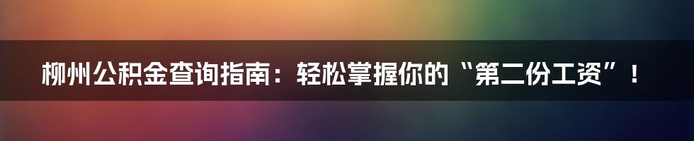 柳州公积金查询指南：轻松掌握你的“第二份工资”！