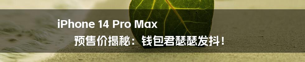 iPhone 14 Pro Max 预售价揭秘：钱包君瑟瑟发抖！