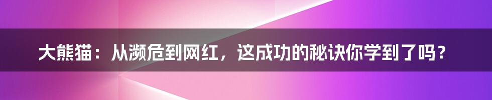 大熊猫：从濒危到网红，这成功的秘诀你学到了吗？